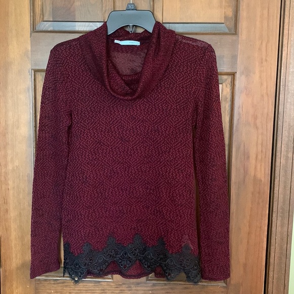 Red & Black Weave Lightweight Sweater, Cowl Neck, XS - Picture 2 of 8